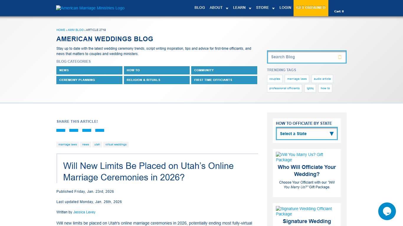 Will New Limits Be Placed on Utah’s Online Marriage Ceremonies in 2026? AMM Blog
