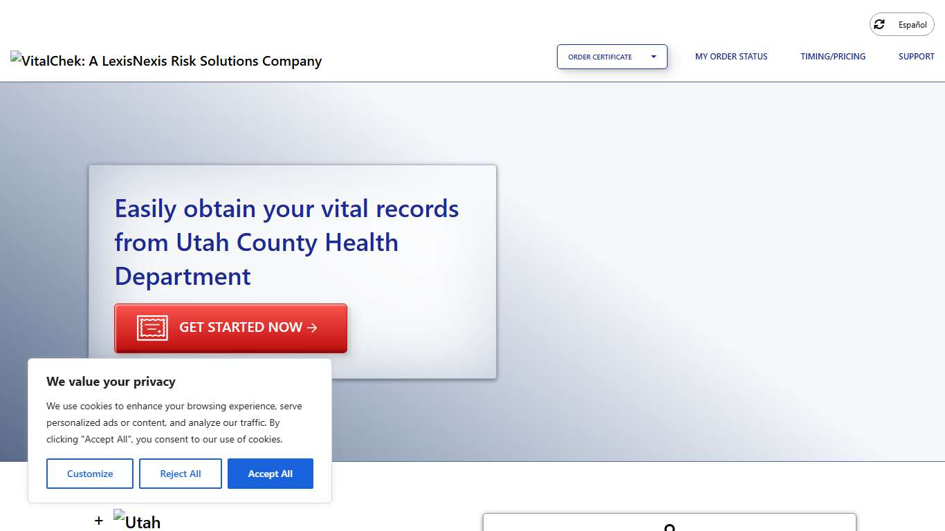 Utah County Health Department (UT) Order Certificates - VitalChek